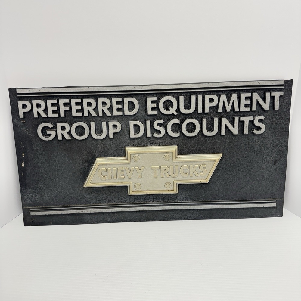 Vtg Molded Plastic CHEVY TRUCKS Car Dealership Advertising Sign Equipment